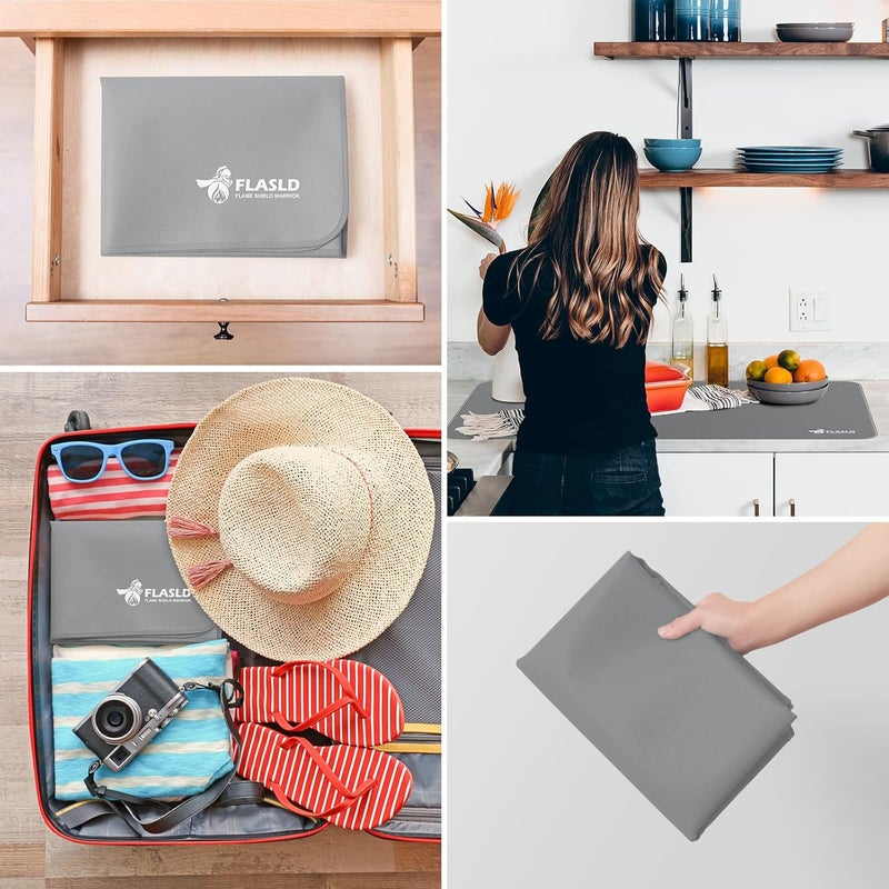 FLASLD Stove Top Covers, Heat Resistant Glass Stove Top Mat, Ceramic Glass Cooktop Protector Expands Usable Space, Reusable and Easy to Clean, Gray-20×24 inch - Image 3